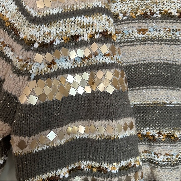 Chicos Women L $129 Embellished Wool Sweater Greta Cardigan Fringe Gold Sequin - Picture 9 of 14